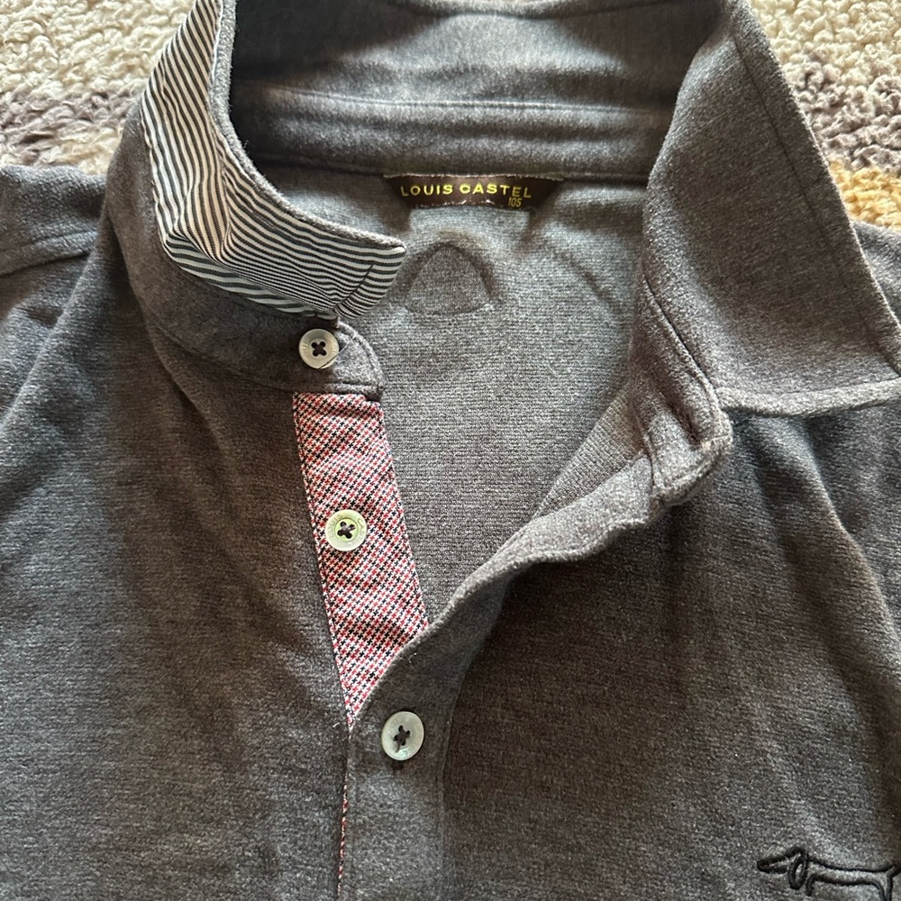 Louis Castel Men’s gray long sleeve polo shirt size 105